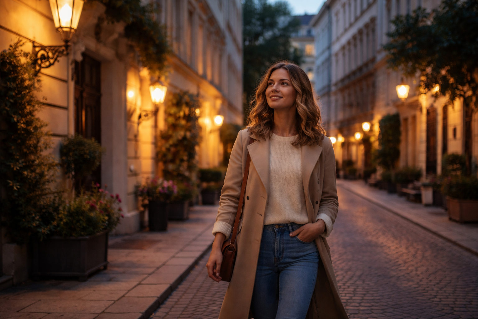 Frau beim ruhigen Abendspaziergang in Wien